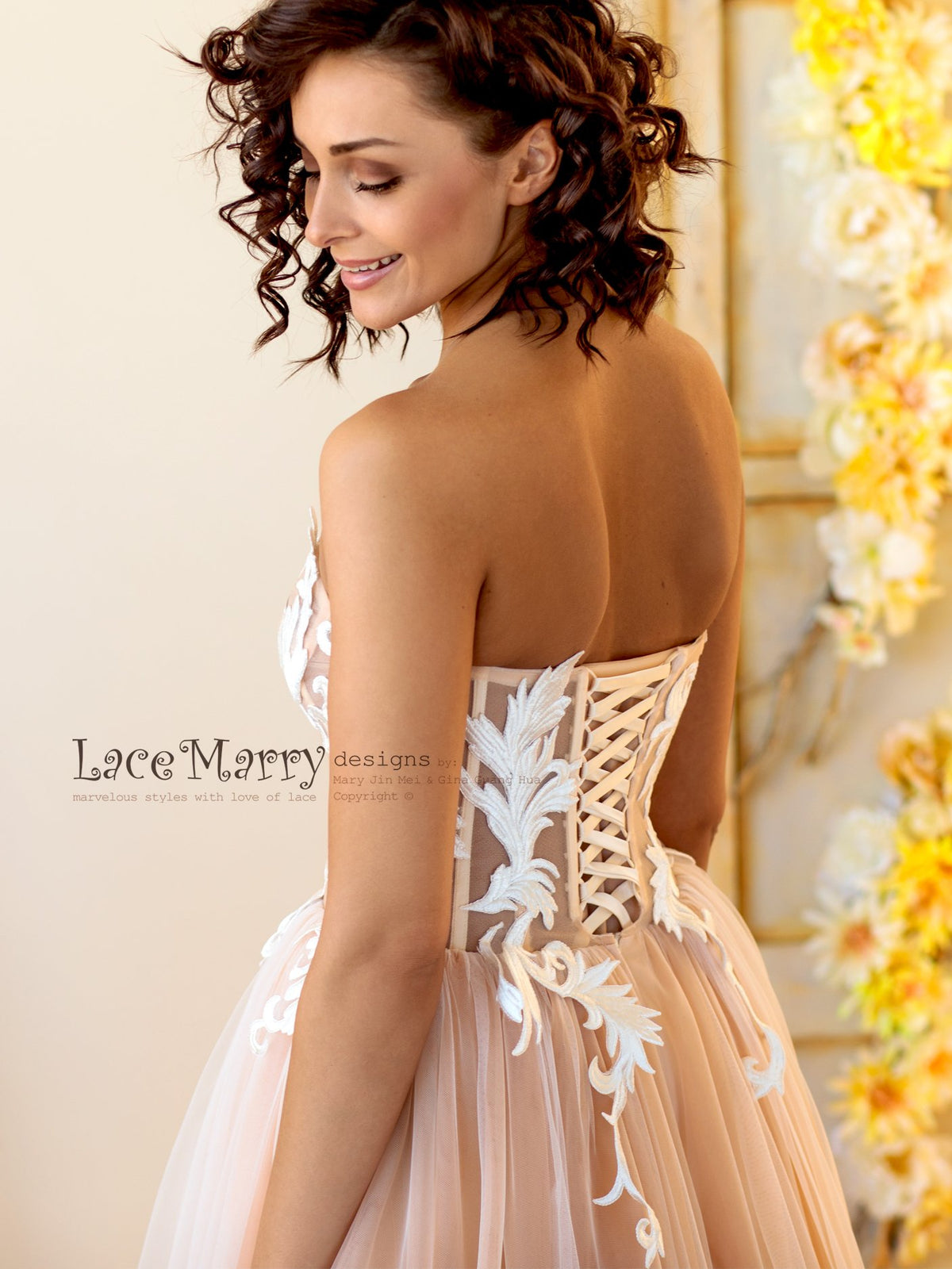 Nude Wedding Dress with Lace up Back