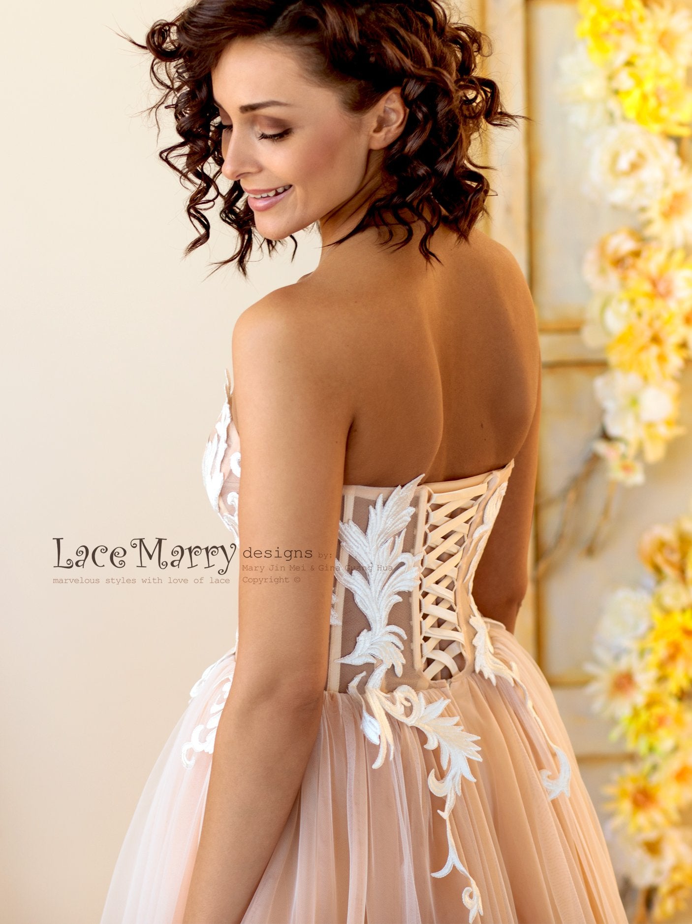 Swirl Lace Strapless Wedding Dress with Corset Back - LaceMarry Swirl Lace Strapless Wedding Dress with Corset Back - LaceMarry