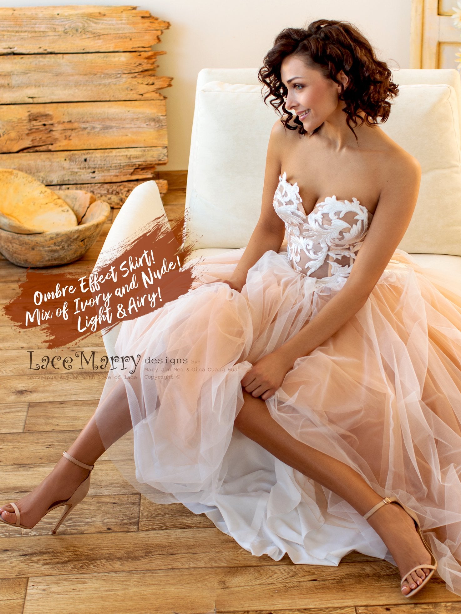 Swirl Lace Strapless Wedding Dress with Corset Back LaceMarry