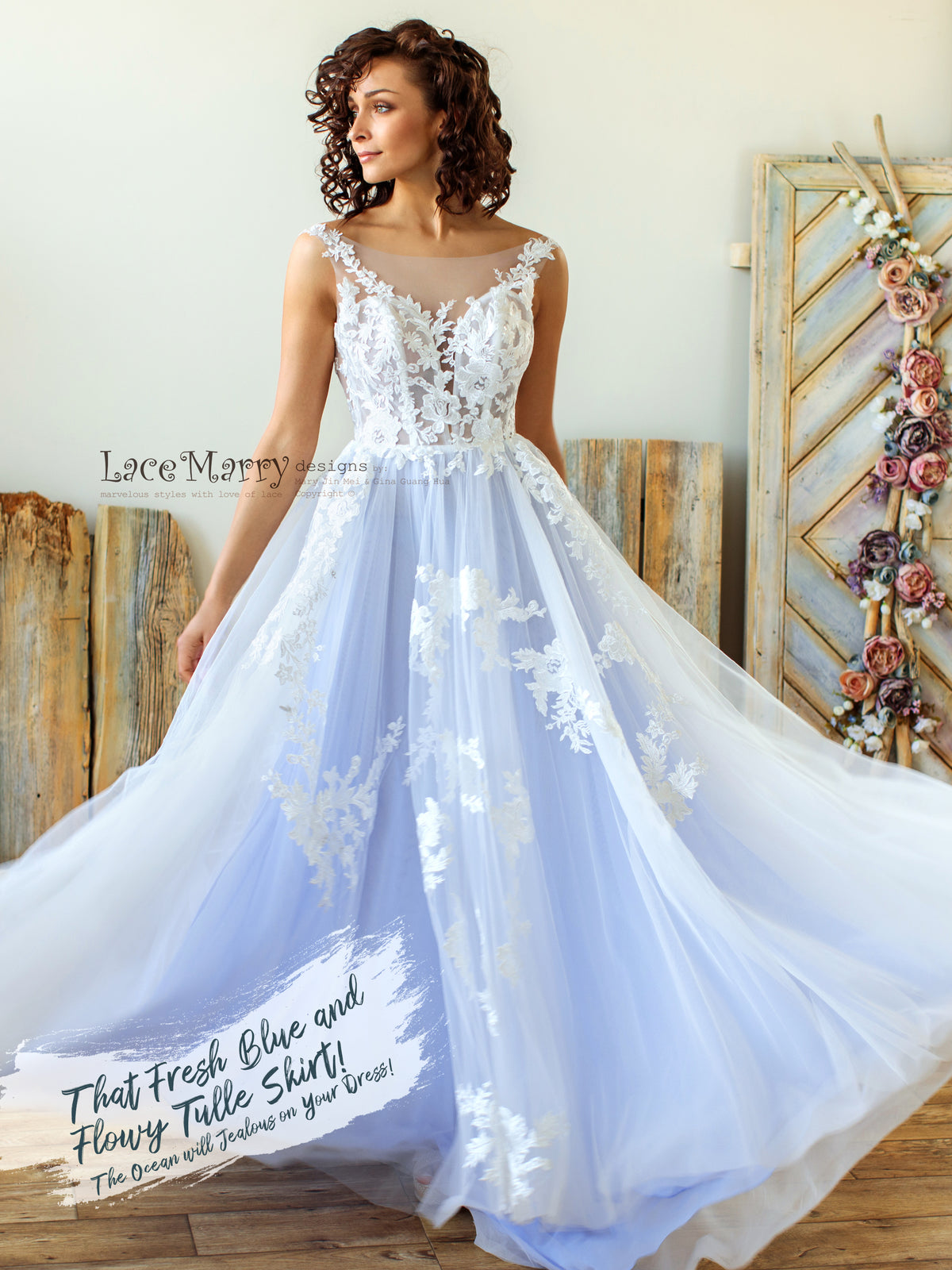 Light and Airy Tulle Wedding Dress in Light Lilac Color