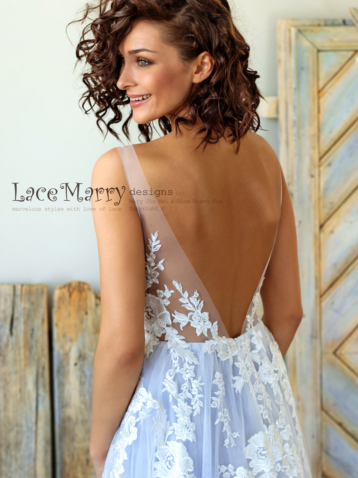 Sparkly Light Lilac Wedding Dress with Floral Appliques - LaceMarry Sparkly Light Lilac Wedding Dress with Floral Appliques - LaceMarry