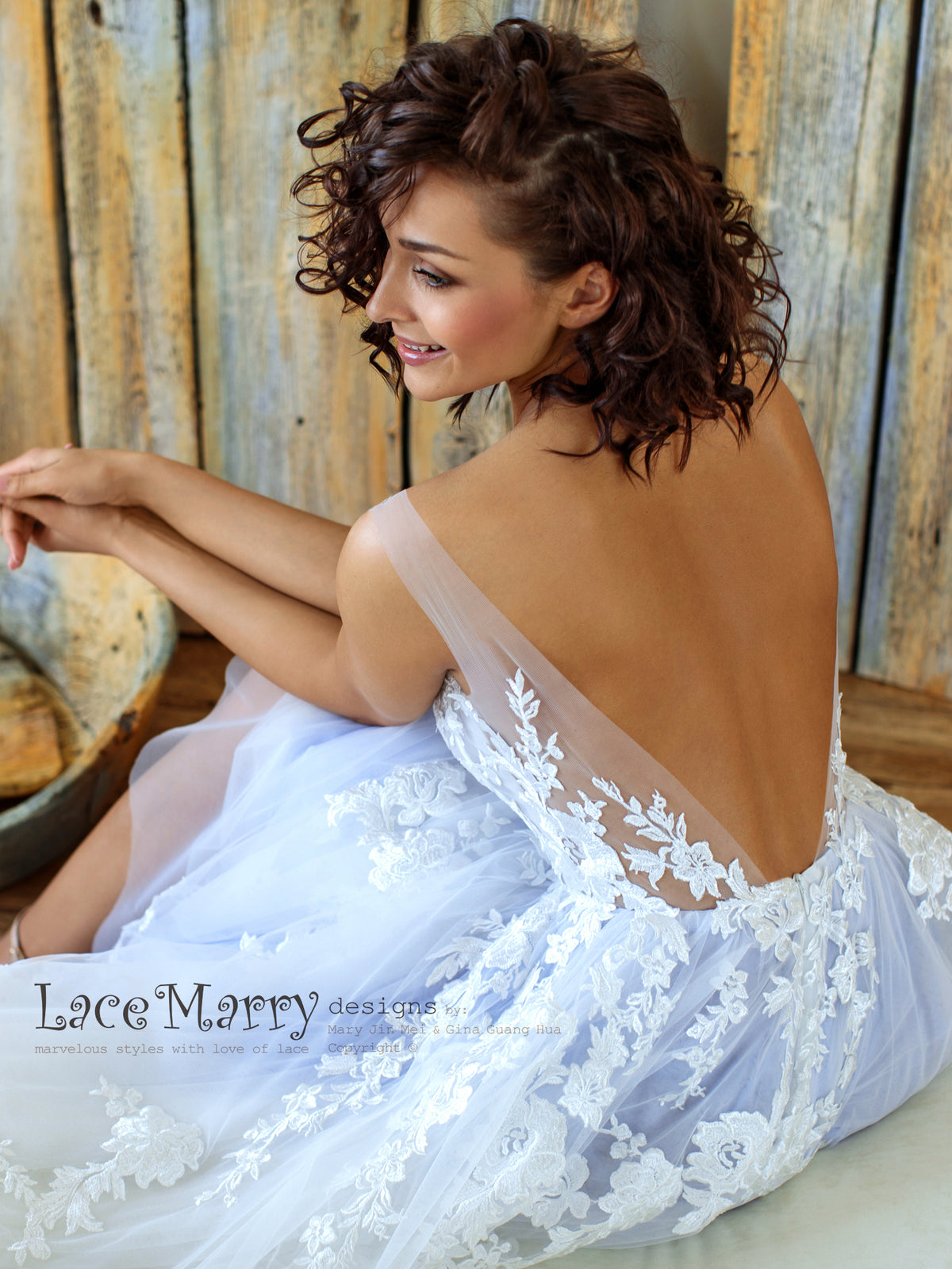 Boho Wedding Dress with Lilac Tulle Skirt