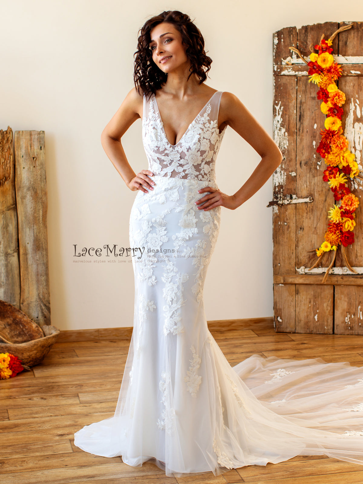 Sheath Fitted Lace Wedding Dress