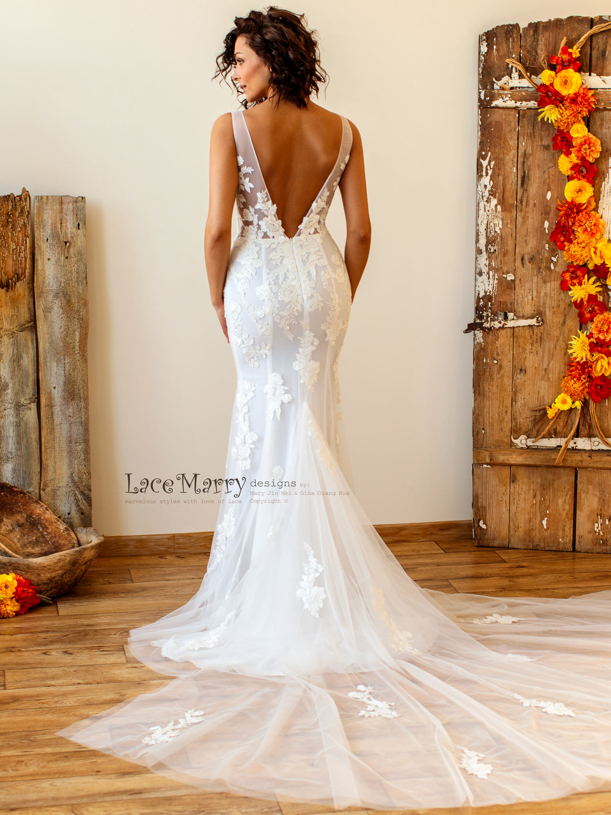 Fitted Wedding Dress with Tulle Train