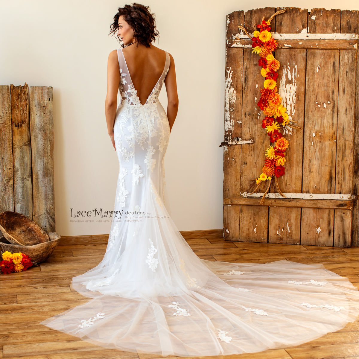 Long Train Fitted Wedding Dress
