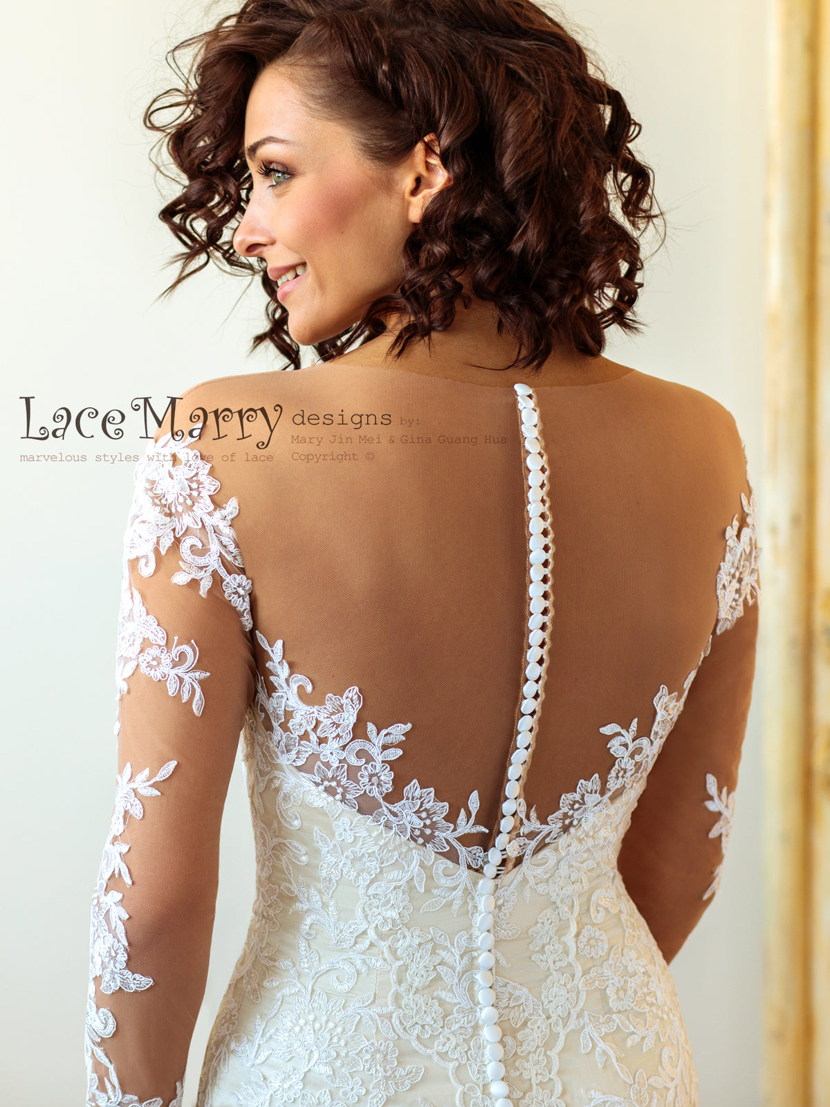 Gorgeous Illusion Back Wedding Dress with Long Sleeves