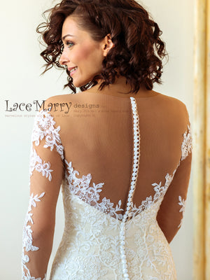 Boho Wedding Dress with Flutter Sleeves and Champagne Gold Underlay -  LaceMarry