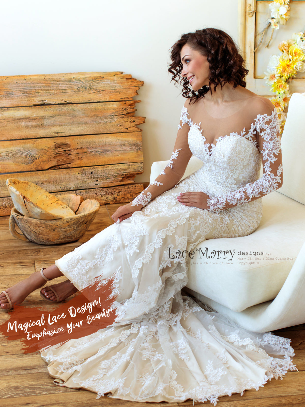 Elegant Wedding Dress with Off Shoulder and Long Sleeves