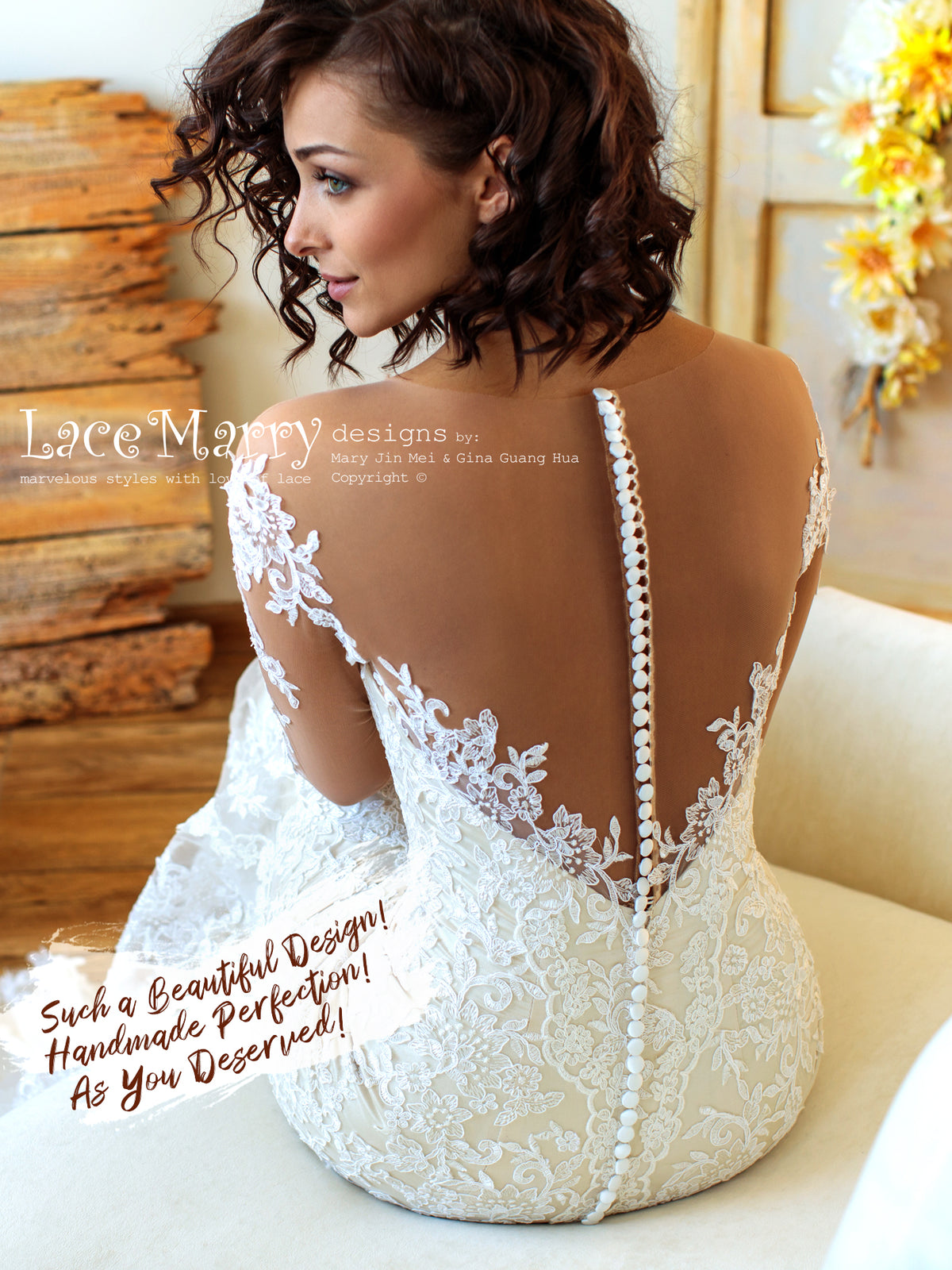 New Style Lace Wedding Dress with Buttons on the Back