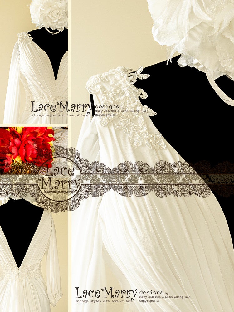 Flower Appliques and Beading Chiffon Wedding Dress