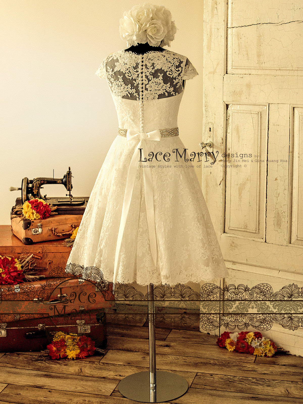Vintage Inspired Wedding Dress in Knee Length