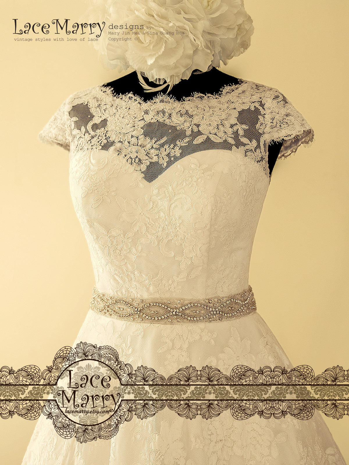 Exclusive Alencon Lace Short Wedding Dress