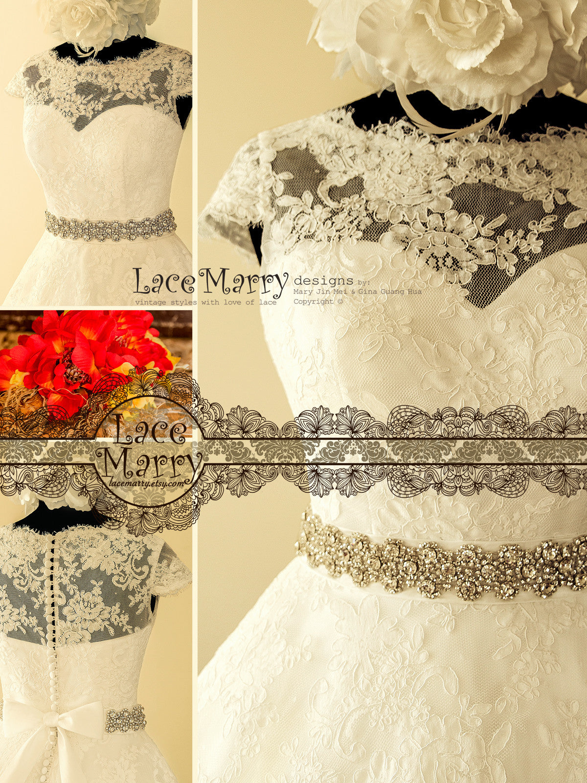Exclusive Alencon Lace Short Wedding Dress