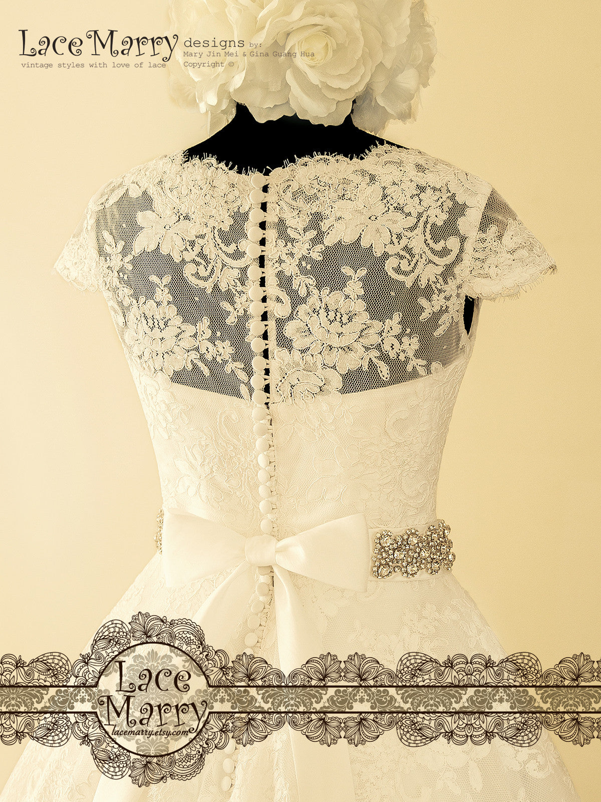 Sheer Lace Back Wedding Dress