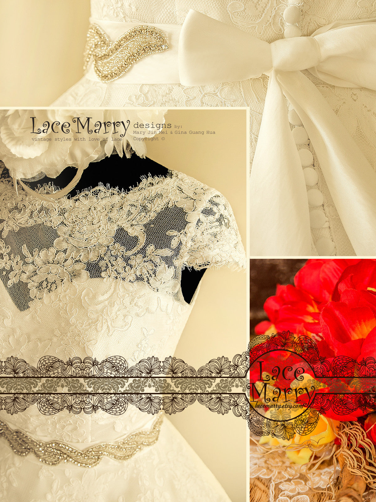 Exclusive Alencon Lace Short Wedding Dress