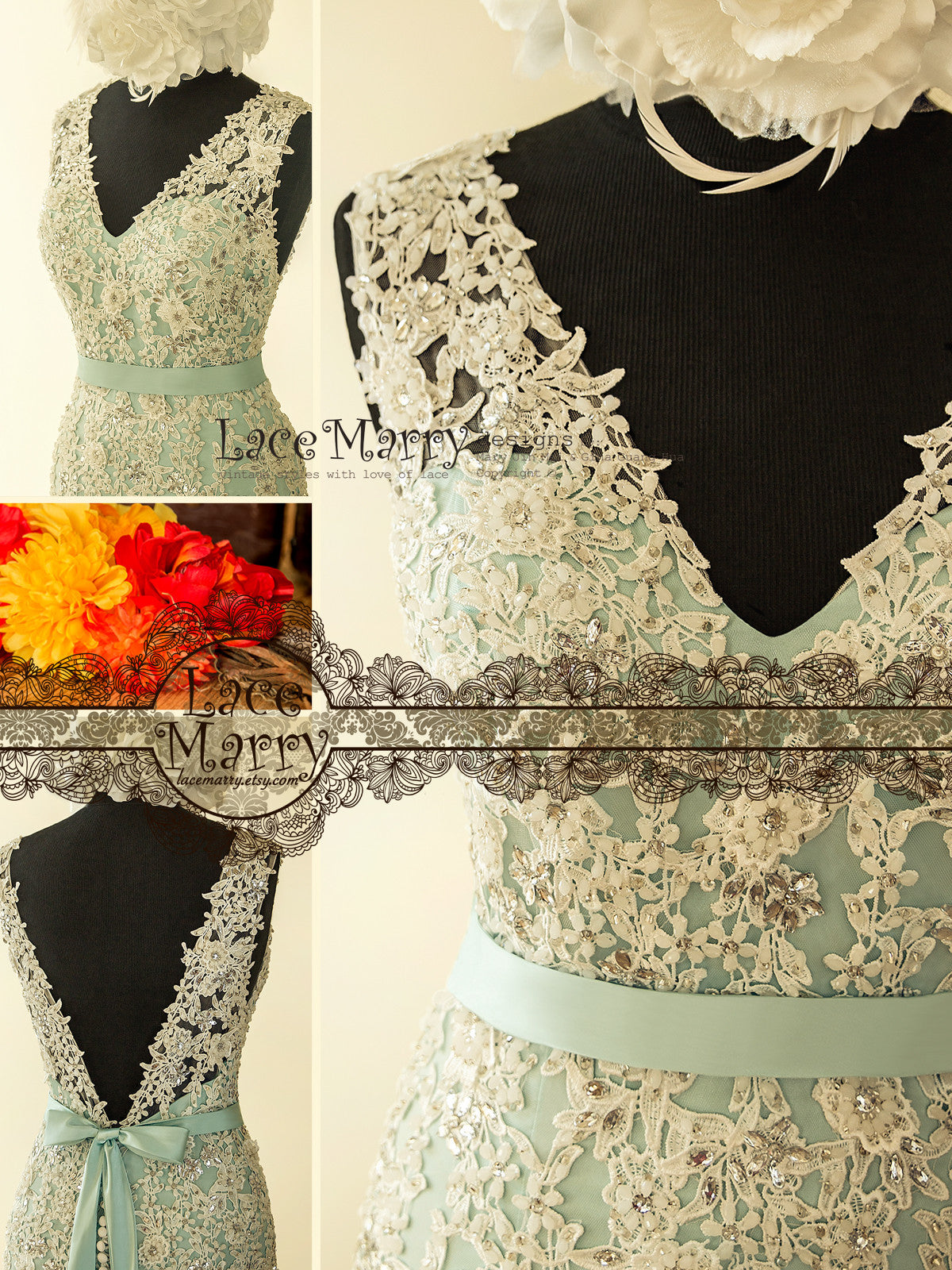 V Neckline Wedding Dress with Beading