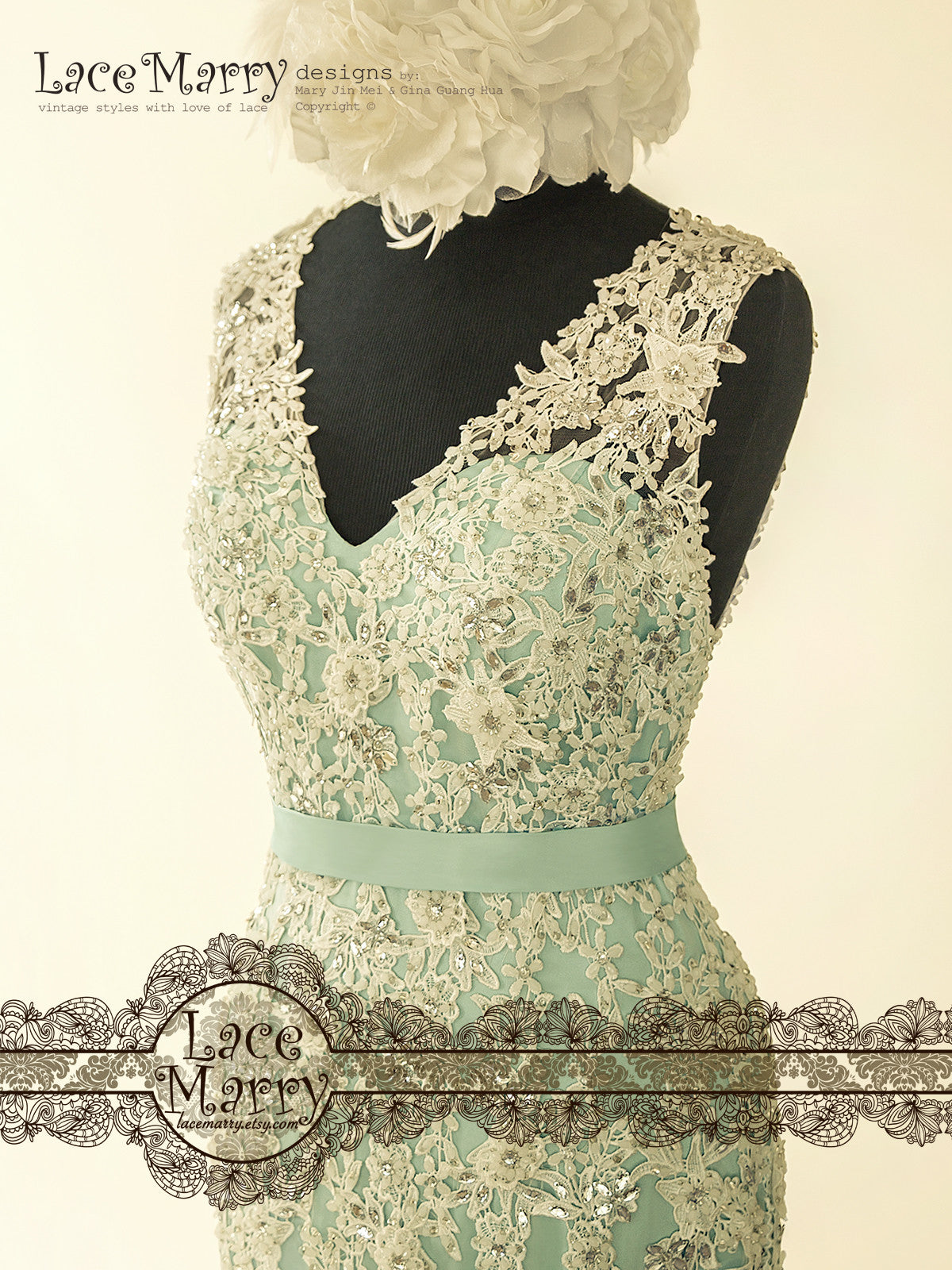 V-Cut Illusion Neckline Wedding Dress