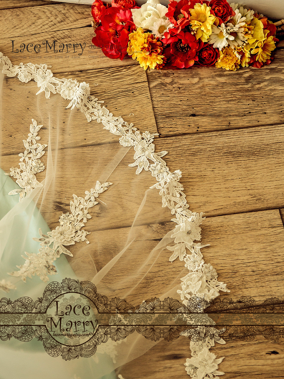 Teal Wedding Dress with Chapel Train