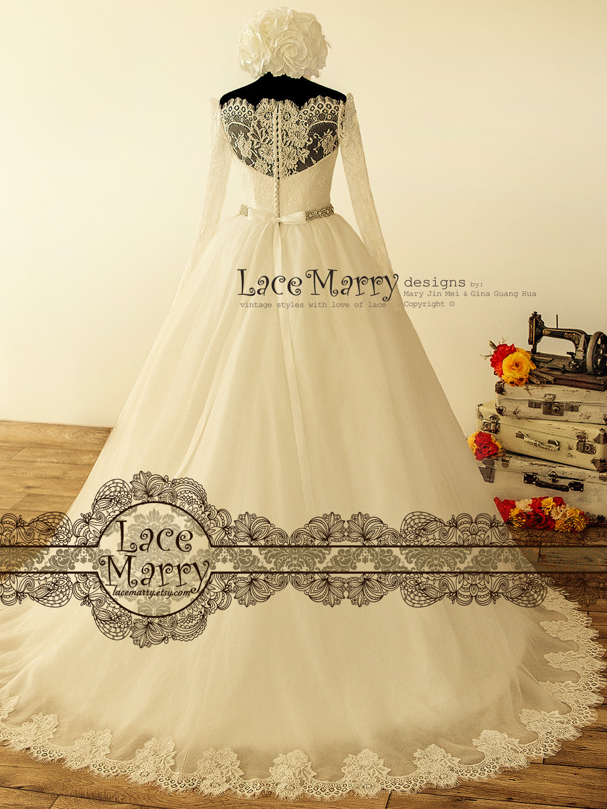 Off Shoulder A Line Wedding Dress Made from Soft French Lace - LaceMarry Off Shoulder A Line Wedding Dress Made from Soft French Lace - LaceMarry