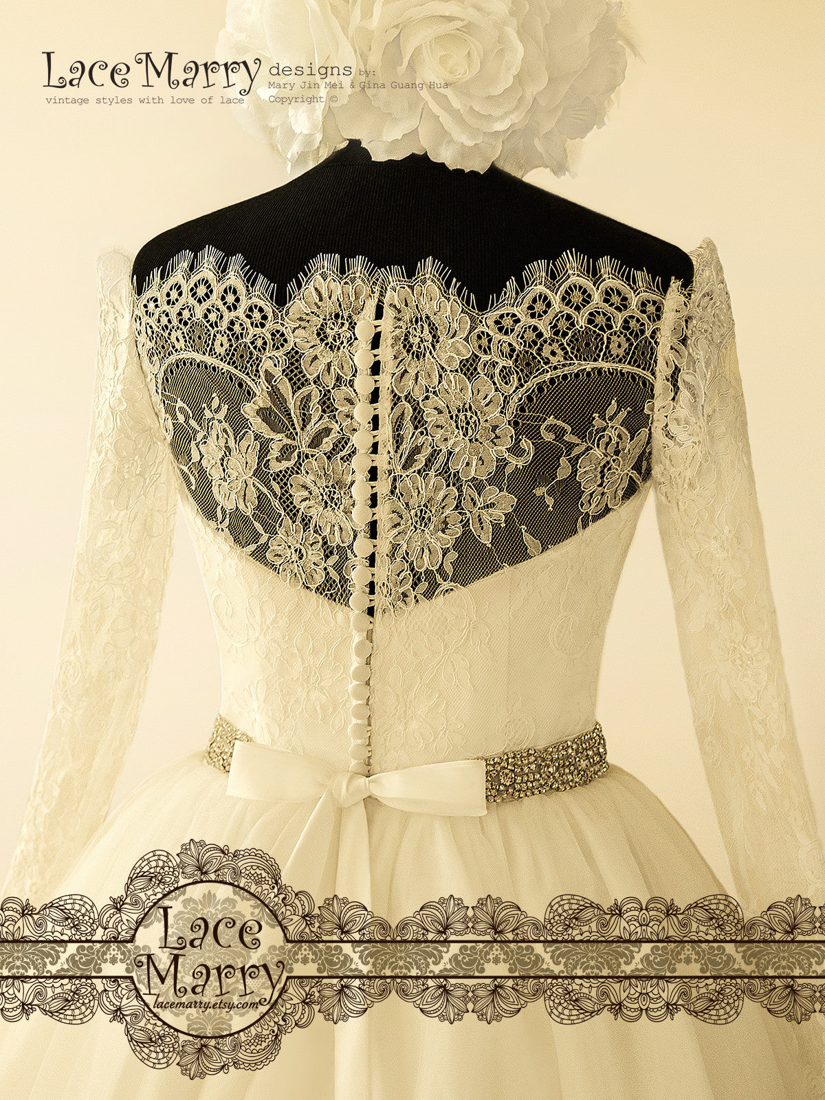 Off Shoulder Sheer Lace Sleeves Wedding Dress