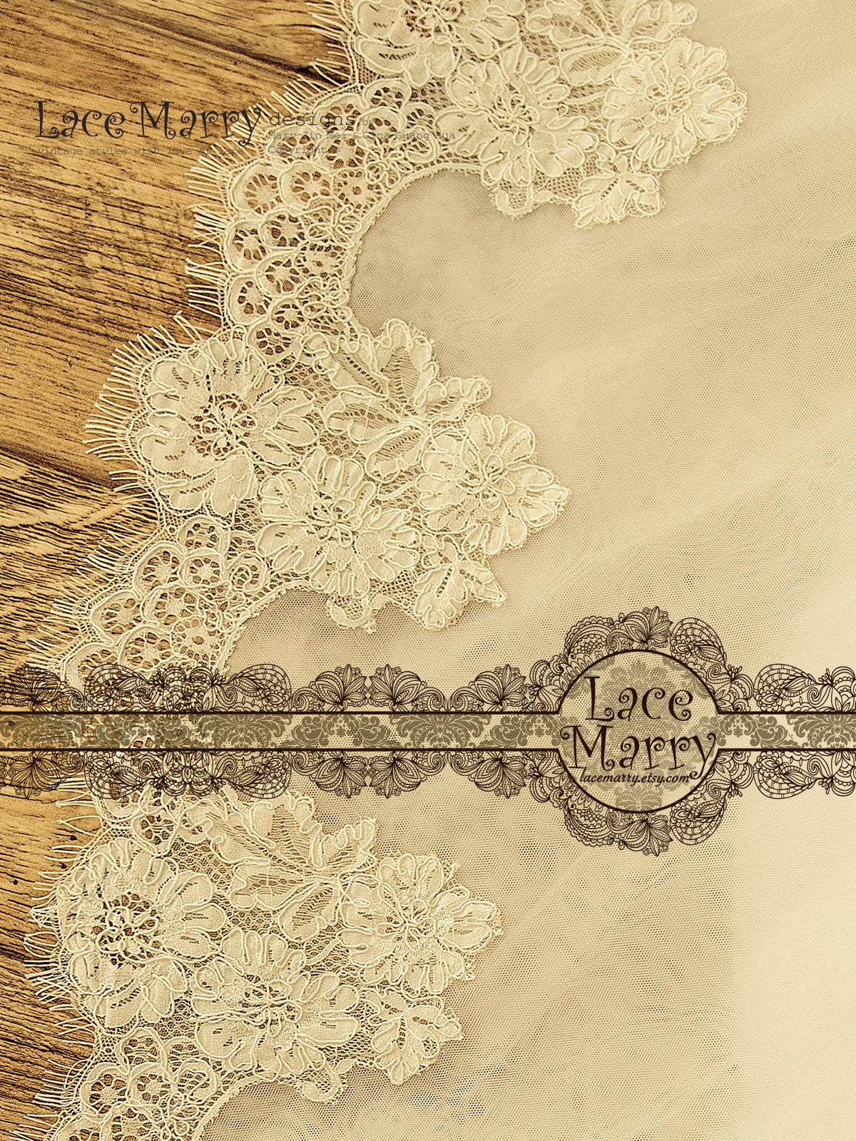 Soft Chantilly Scalloped Lace Wedding Dress
