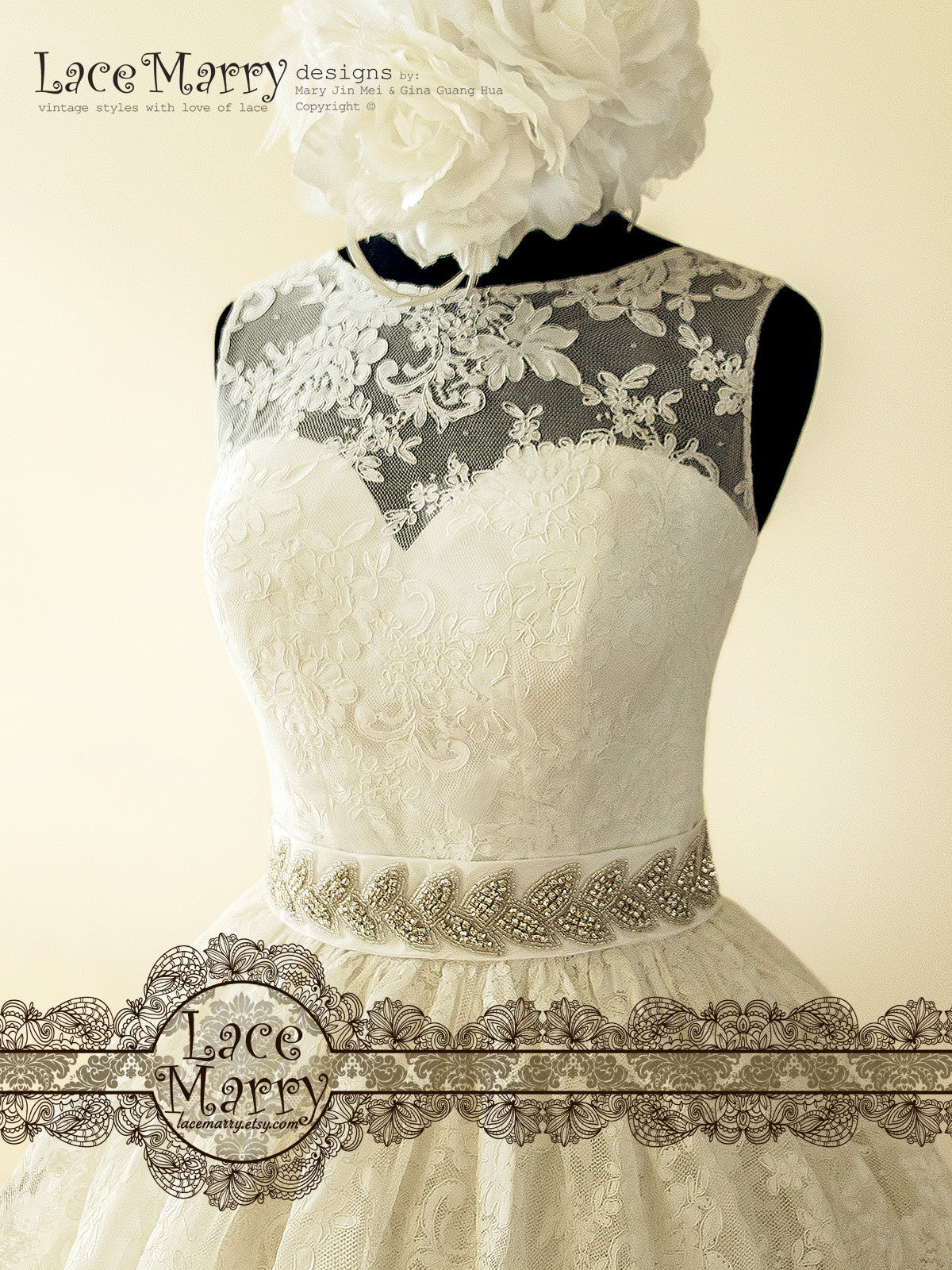 Pin-Up Lace Wedding Dress Inspired by 50's with Puffy A Line Skirt - LaceMarry Pin-Up Lace Wedding Dress Inspired by 50's with Puffy A Line Skirt - LaceMarry