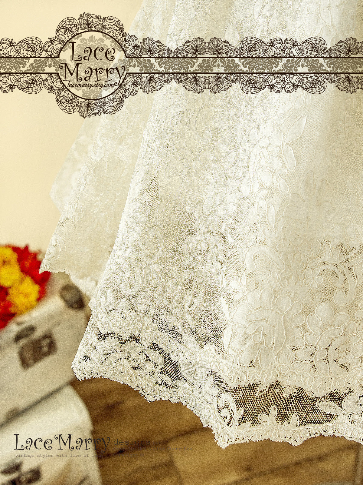 Short Wedding Dress with Exclusive Alencon Lace