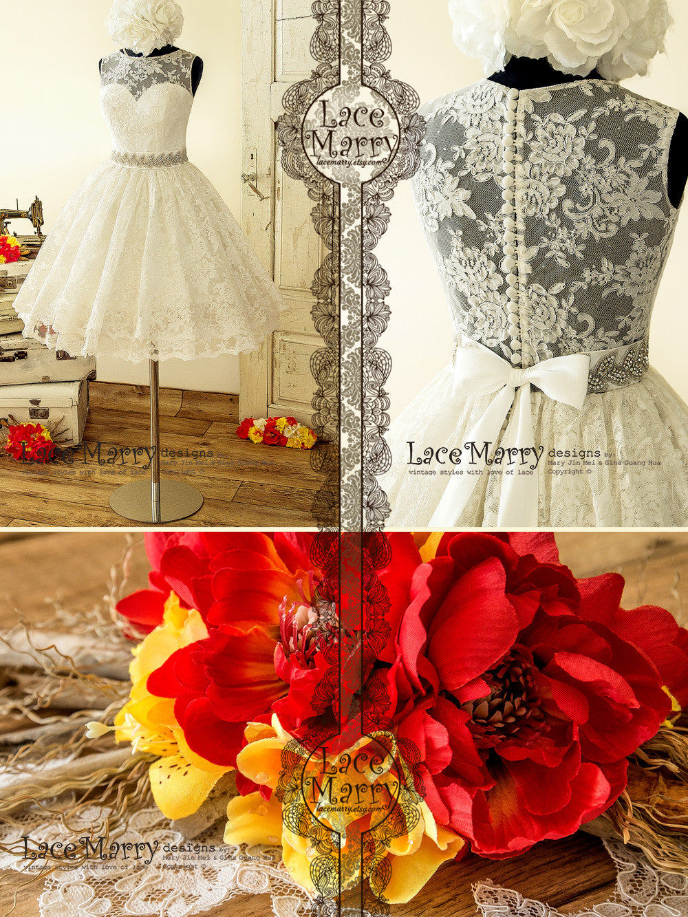 Pin Up Lace Wedding Dress Inspired by 50 s with Puffy A Line Skirt LaceMarry