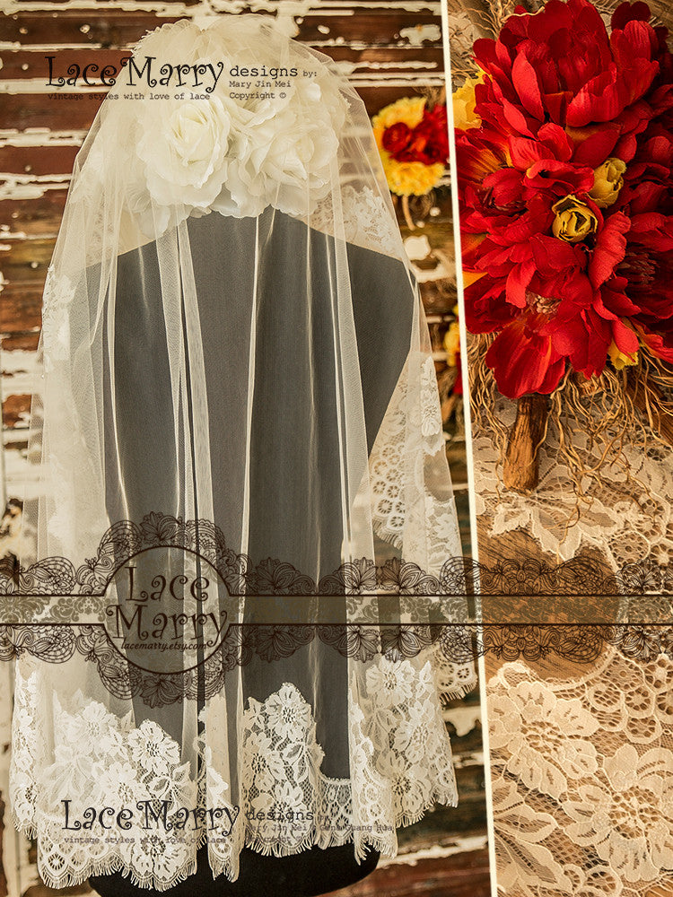 Bridal Veil with Alencon Lace Edge