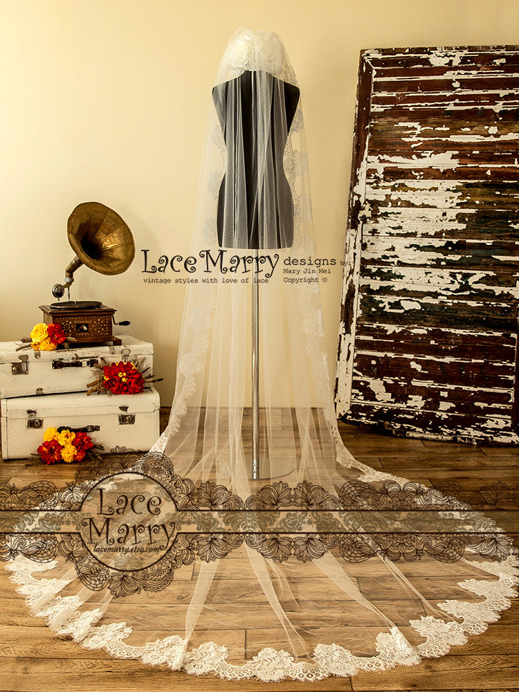 Cathedral Length Lace Edged Wedding Veil