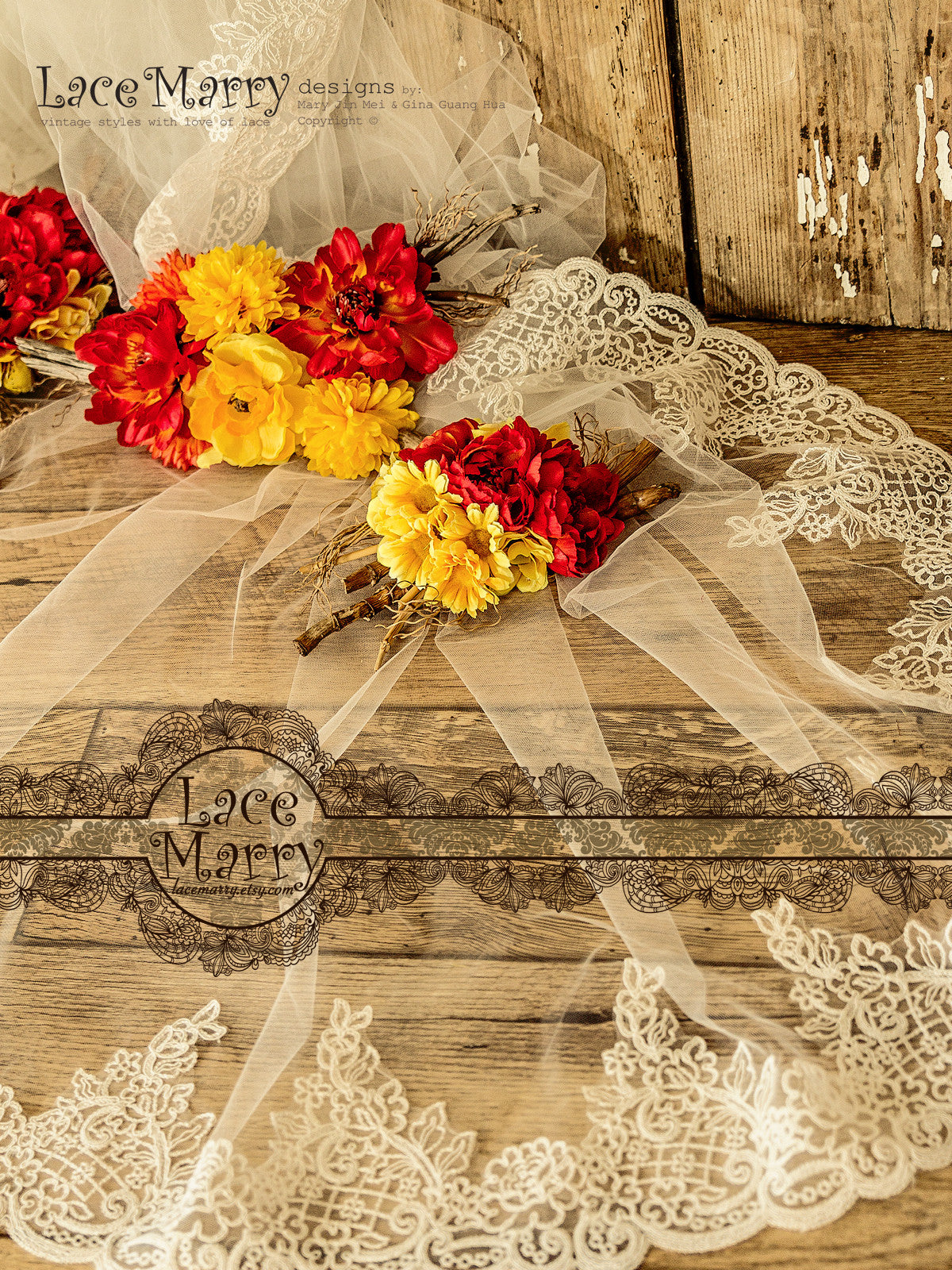 Embroidered Lace Edge Bridal Veil