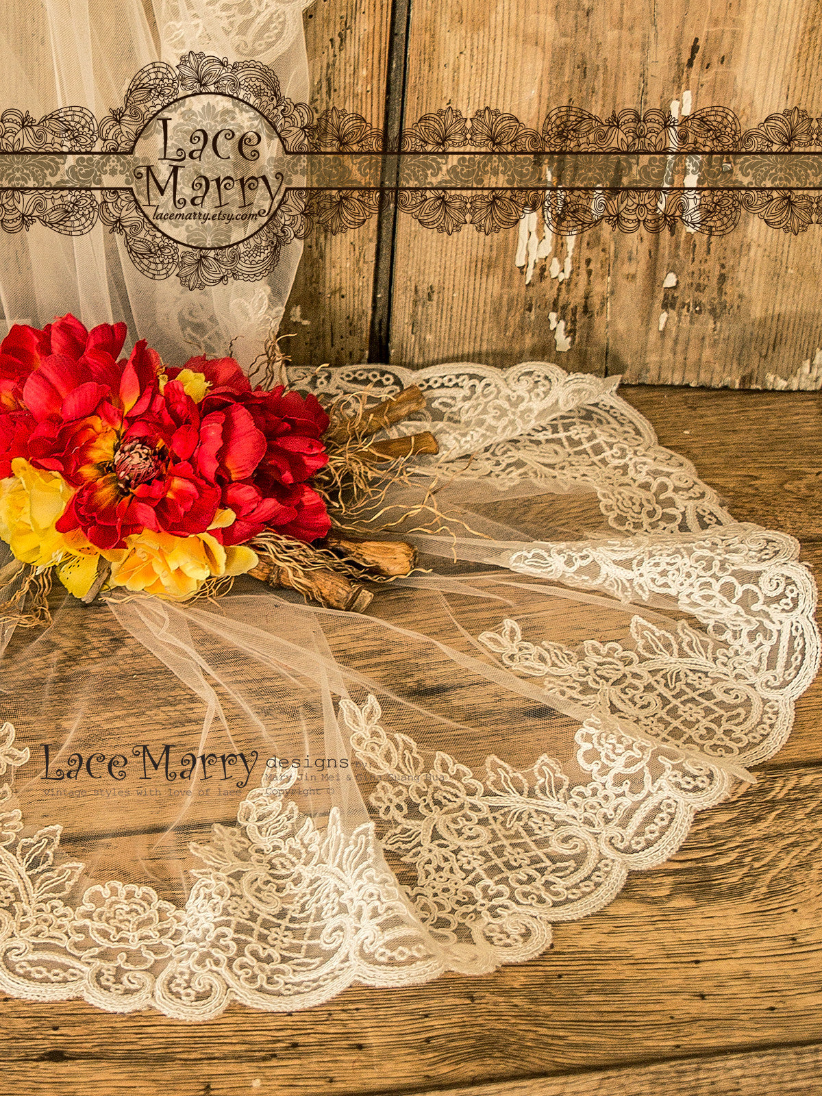 Bridal Veil with Embroidered Lace Edge