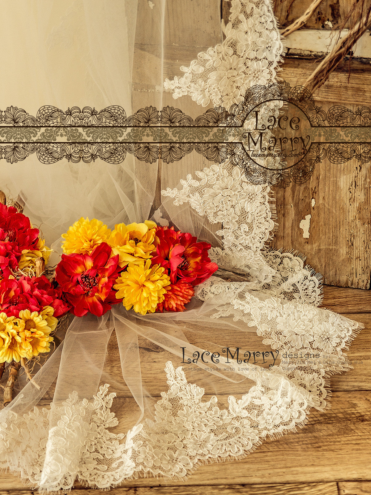 Bridal Veil with Alencon Lace Edge