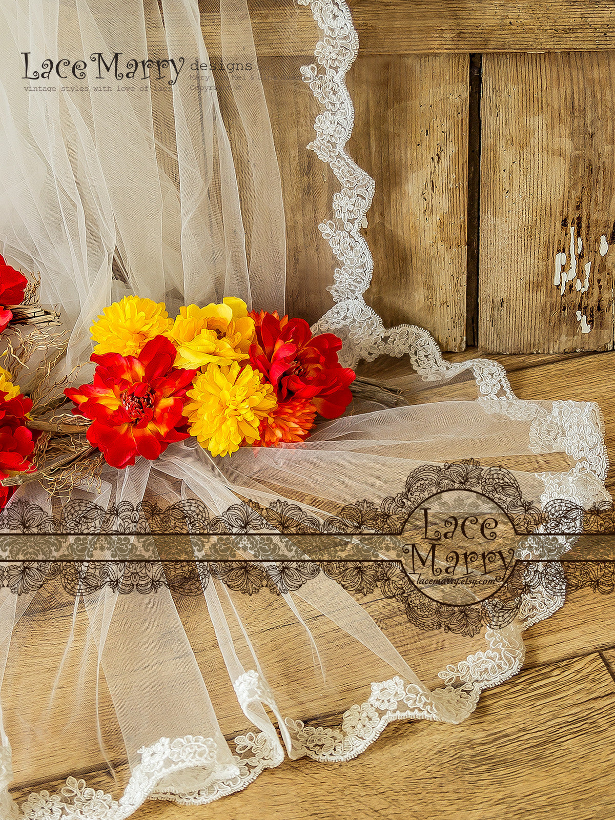 Corded Scalloped Lace Trim Wedding Veil