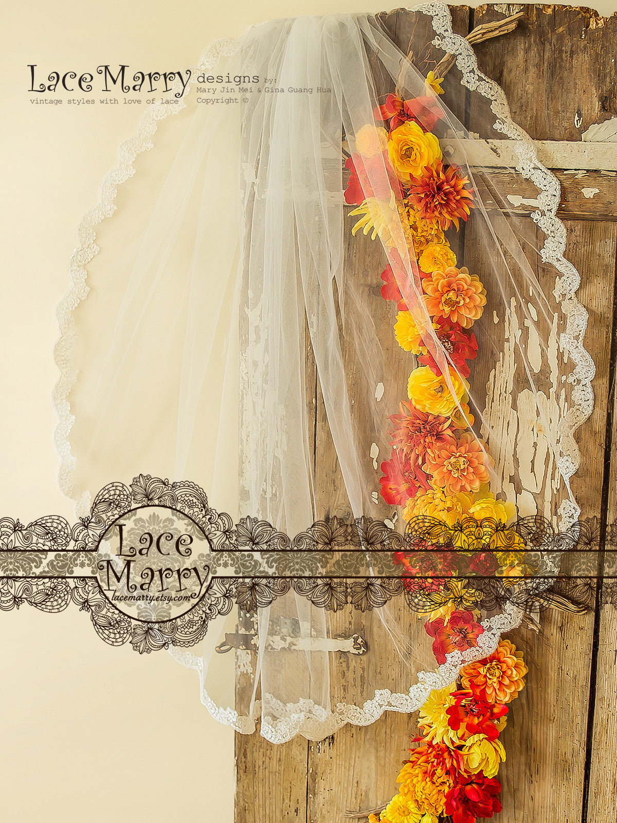 Wavy Lace Trim Bridal Veil