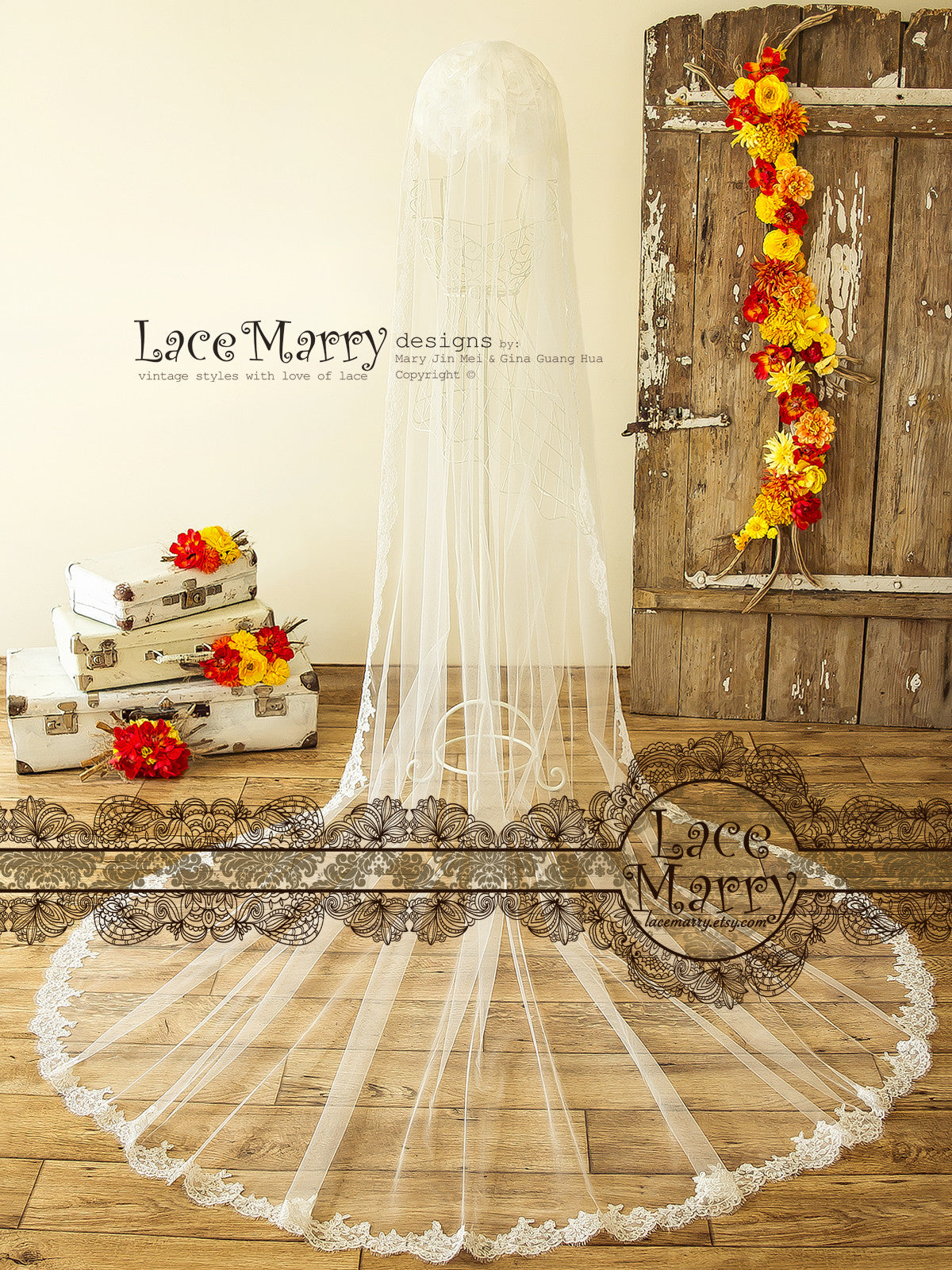 Cathedral Scalloped Allencon Lace Edged Veil