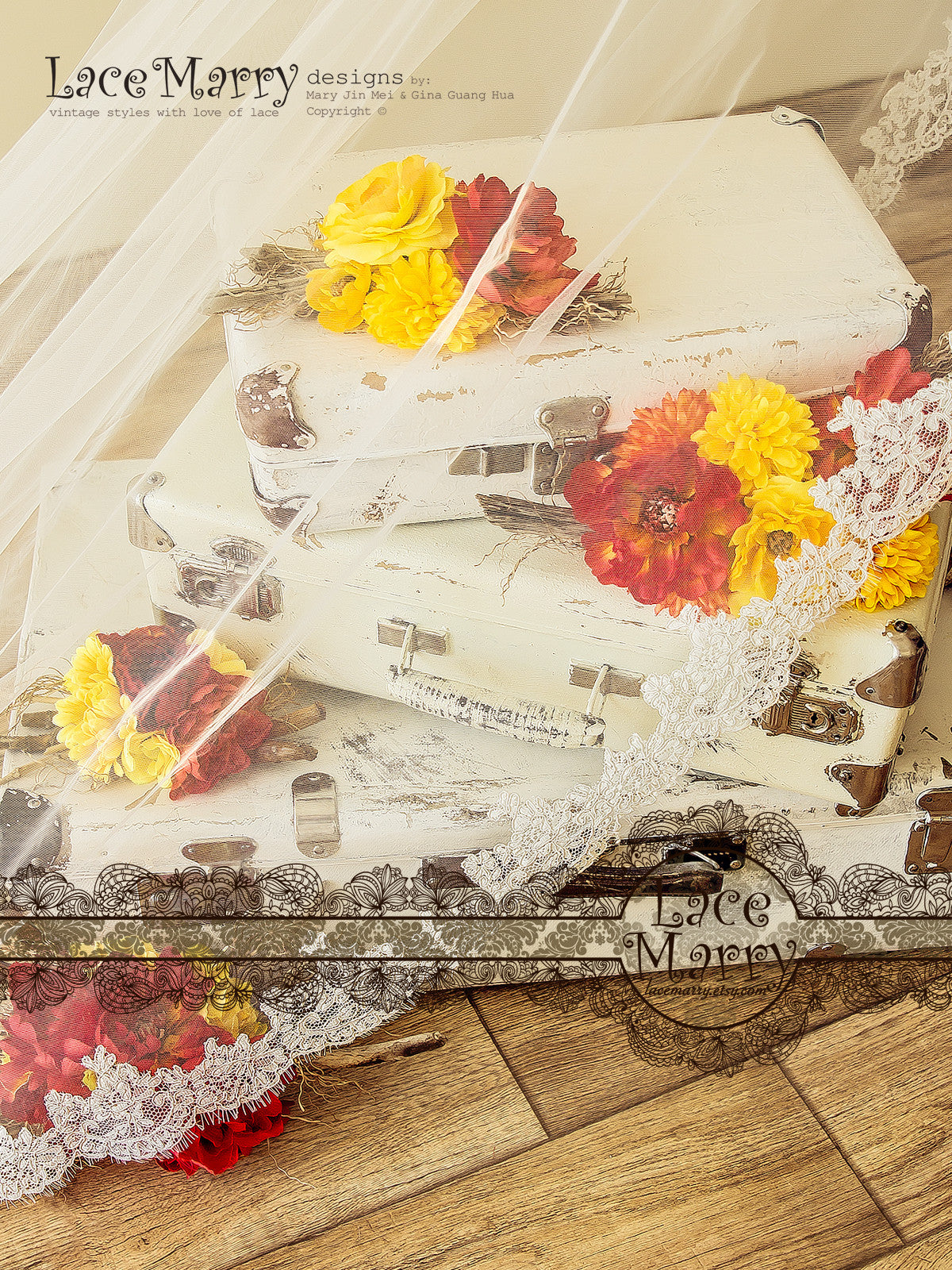 Bridal Veil with Narrow Alencon Lace Trim