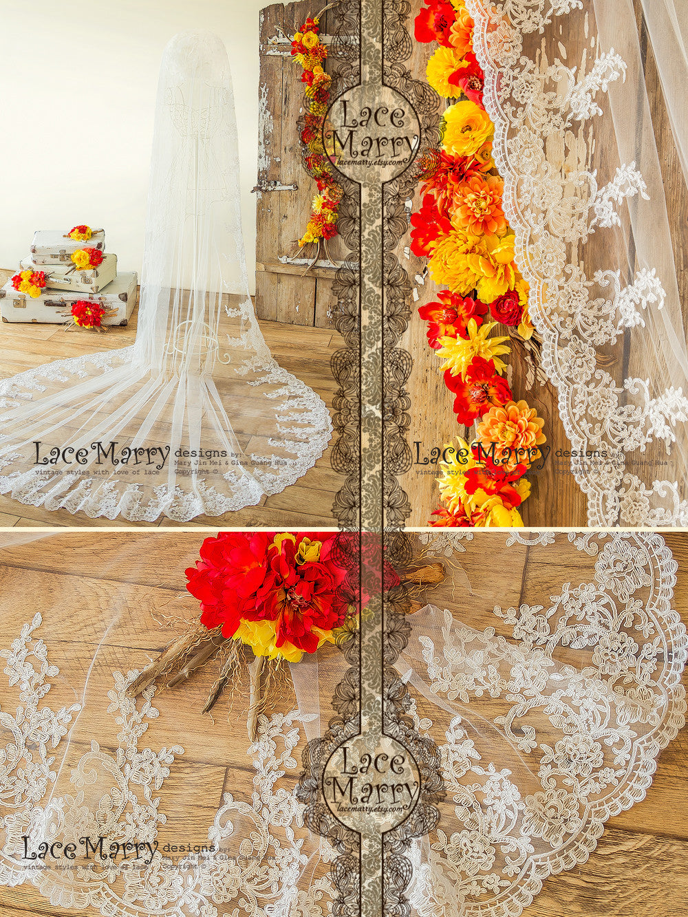 Cathedral Wedding Veil with Dramatic Lace