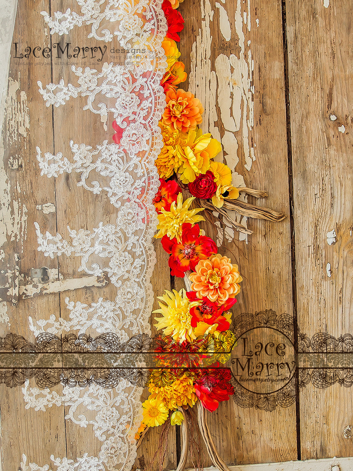 Gorgeous Ivory Bridal Veil with Floral Ornaments