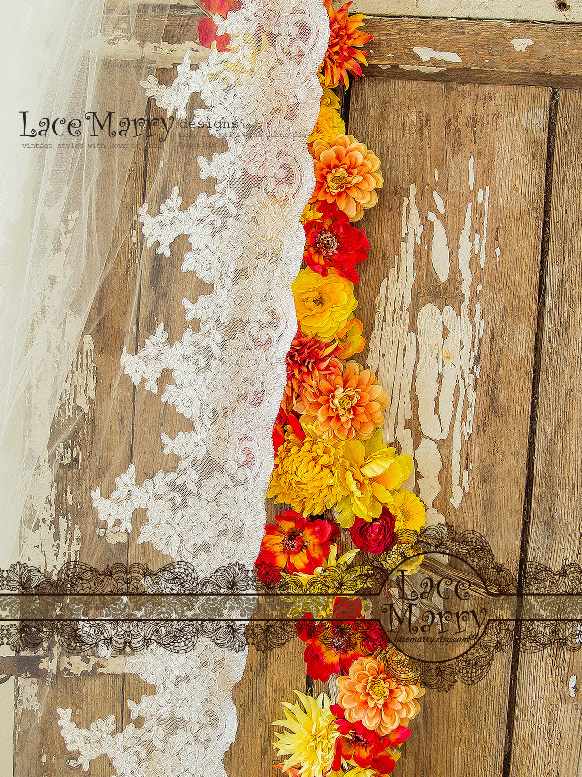 Mantilla Bridal Veil with Wide Scalloped Lace Edge