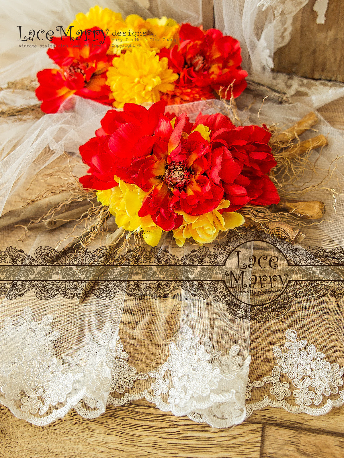 Bridal Veil from Tulle with Venetian Lace Edge