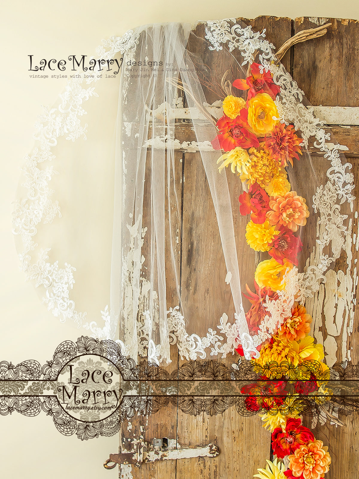 Long Tulle Veil with Lace