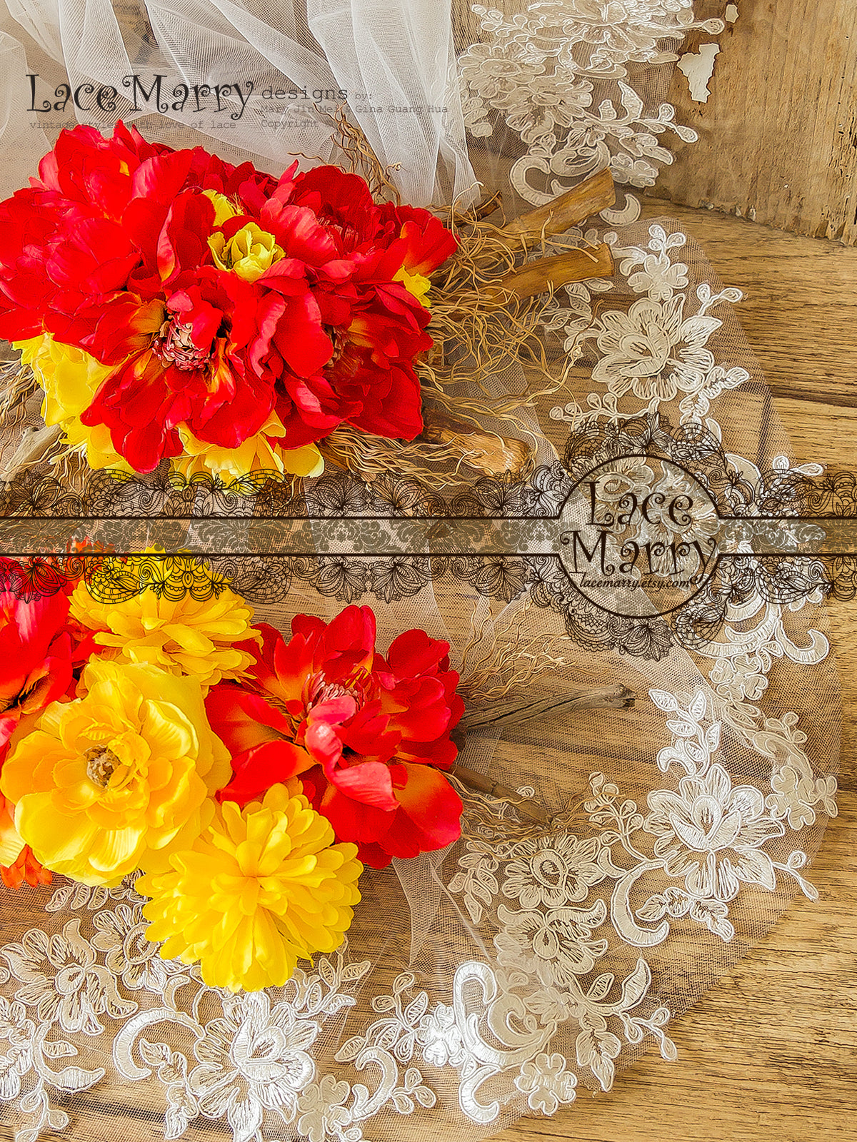 Lacy Applique Trim Bridal Veil