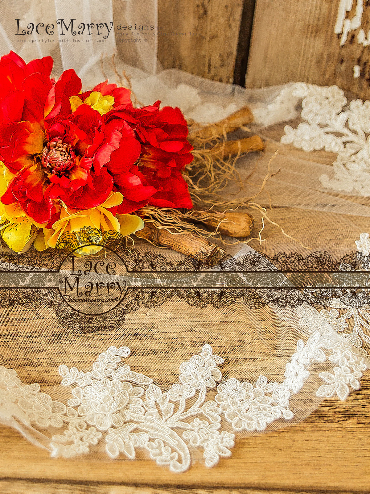Bridal Veil with Alencon Lace