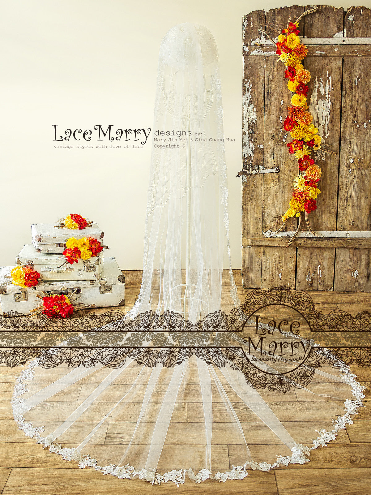 Ivory Tulle Veil in Chapel Length