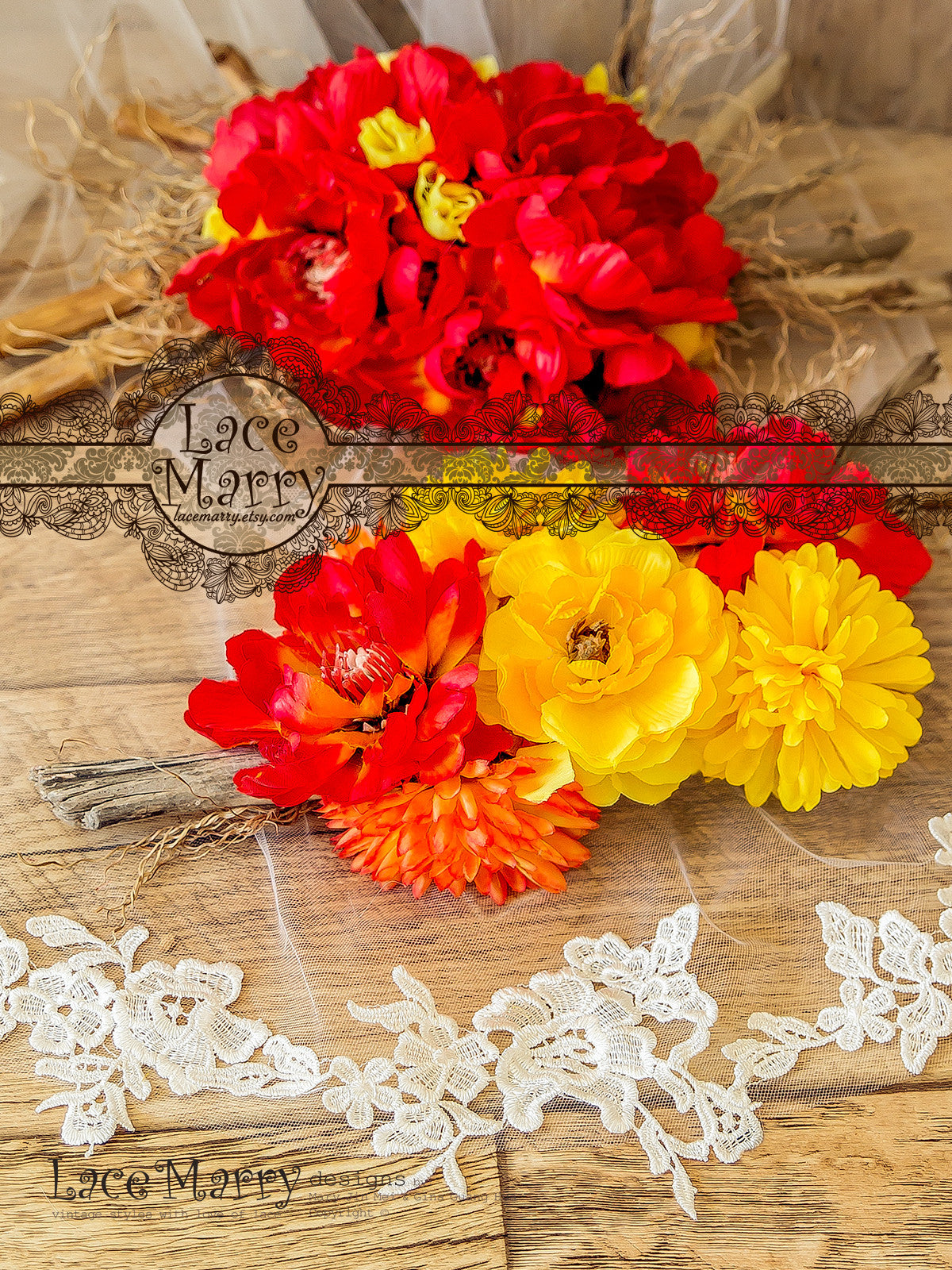 Thick Lace Flower Applique Bridal Veil
