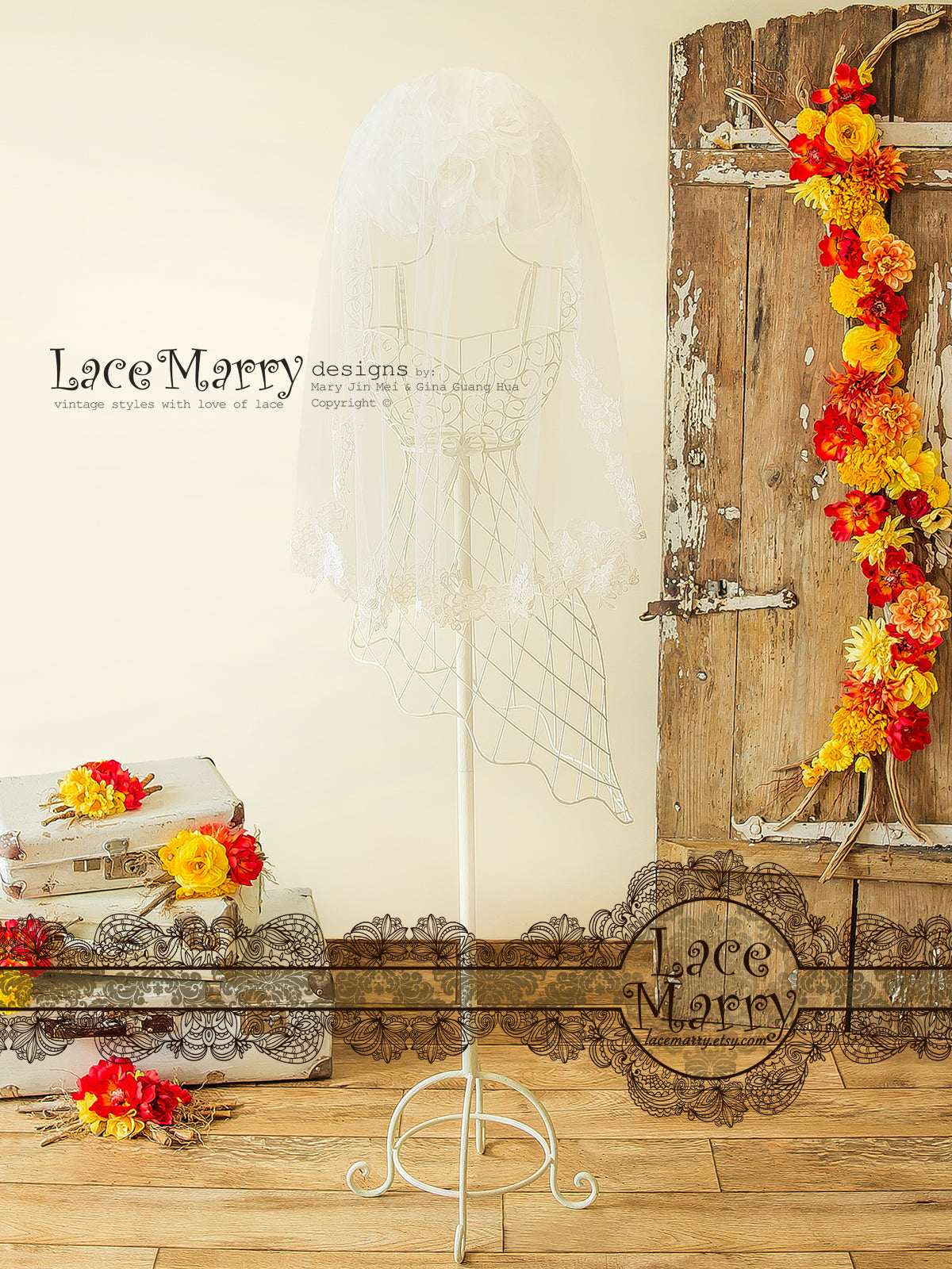 Alencon Lace Applique Edge Bridal Veil