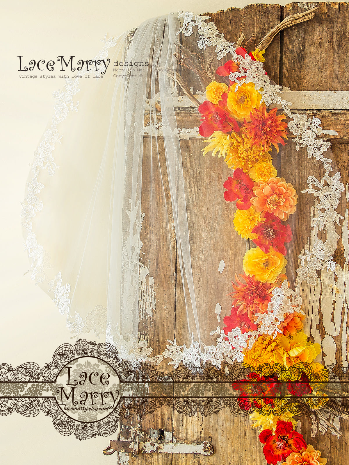 Two tier floral lace wedding veil