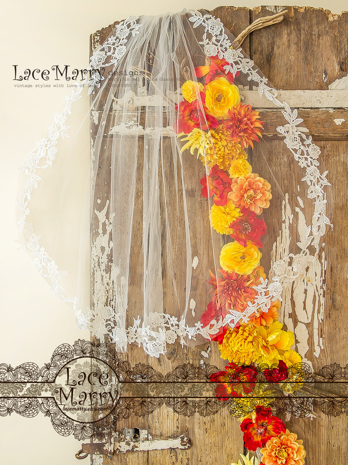 Fingertip Lace Applique Veil