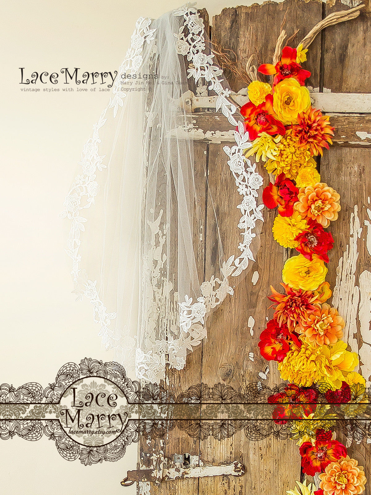 Wedding Veil from Tulle and Lace Hem